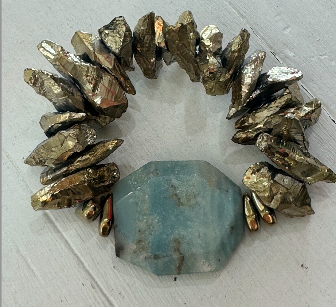Aqua Jasper, Gold Quartz & Gold Hematite Bracelet