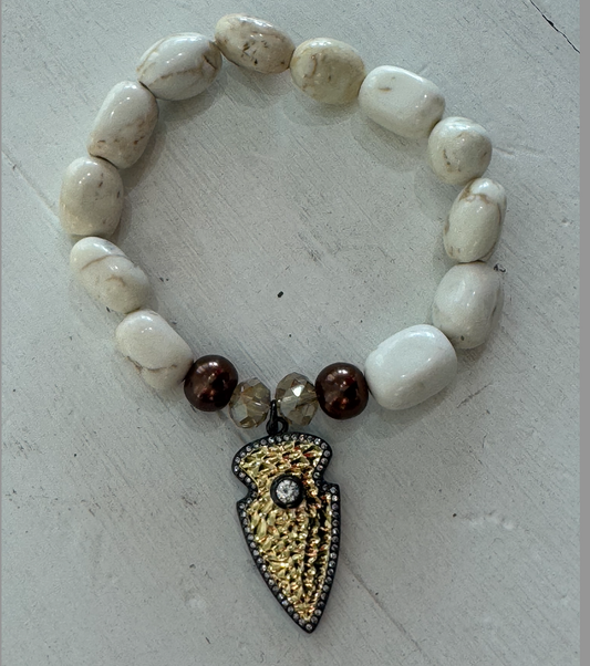 Magnesite Bracelet with 14K Gold-Plated CZ Arrow Charm