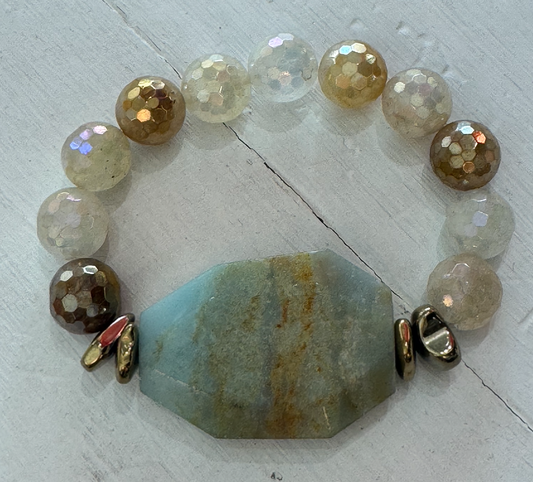 Aqua Jasper & Coated Agate Hematite Bracelet