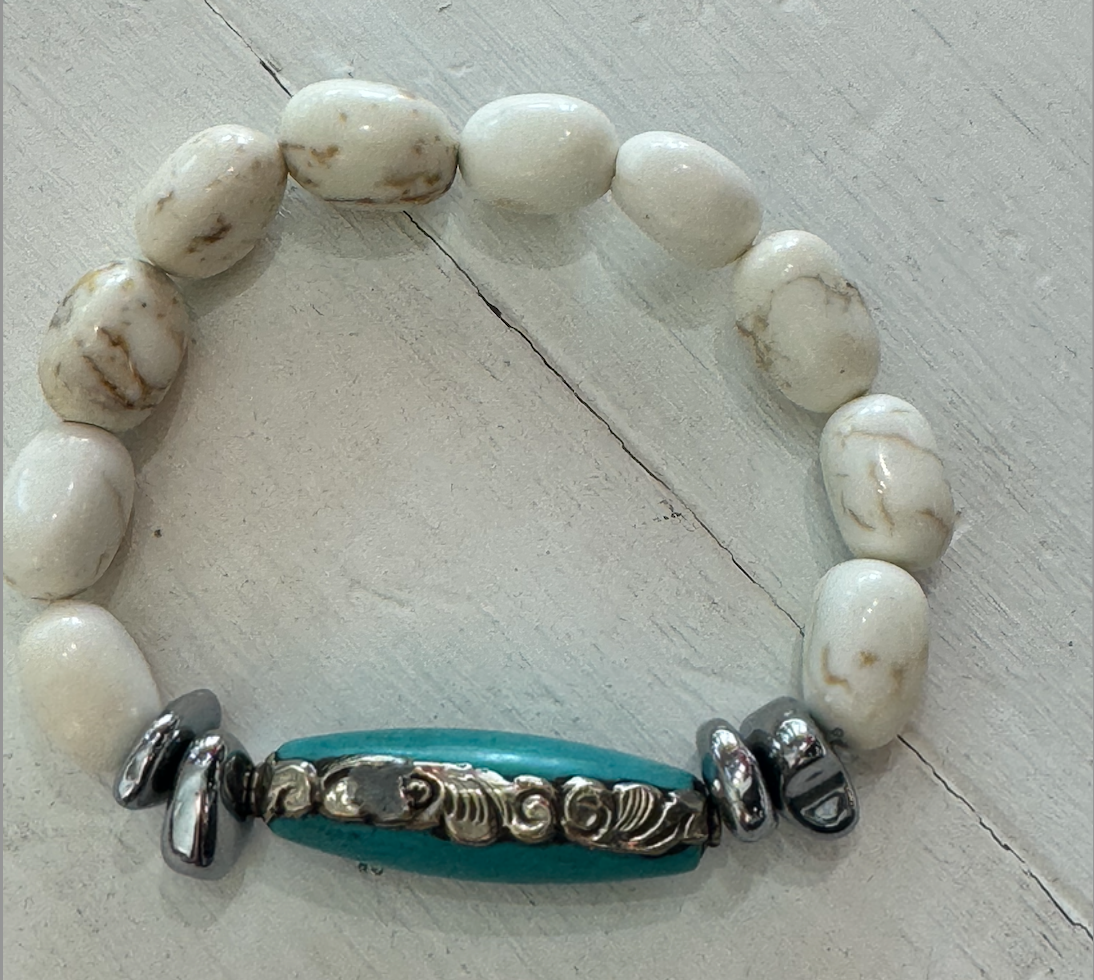 Tibetan Turquoise, Magnesite & Silver Hematite Bracelet