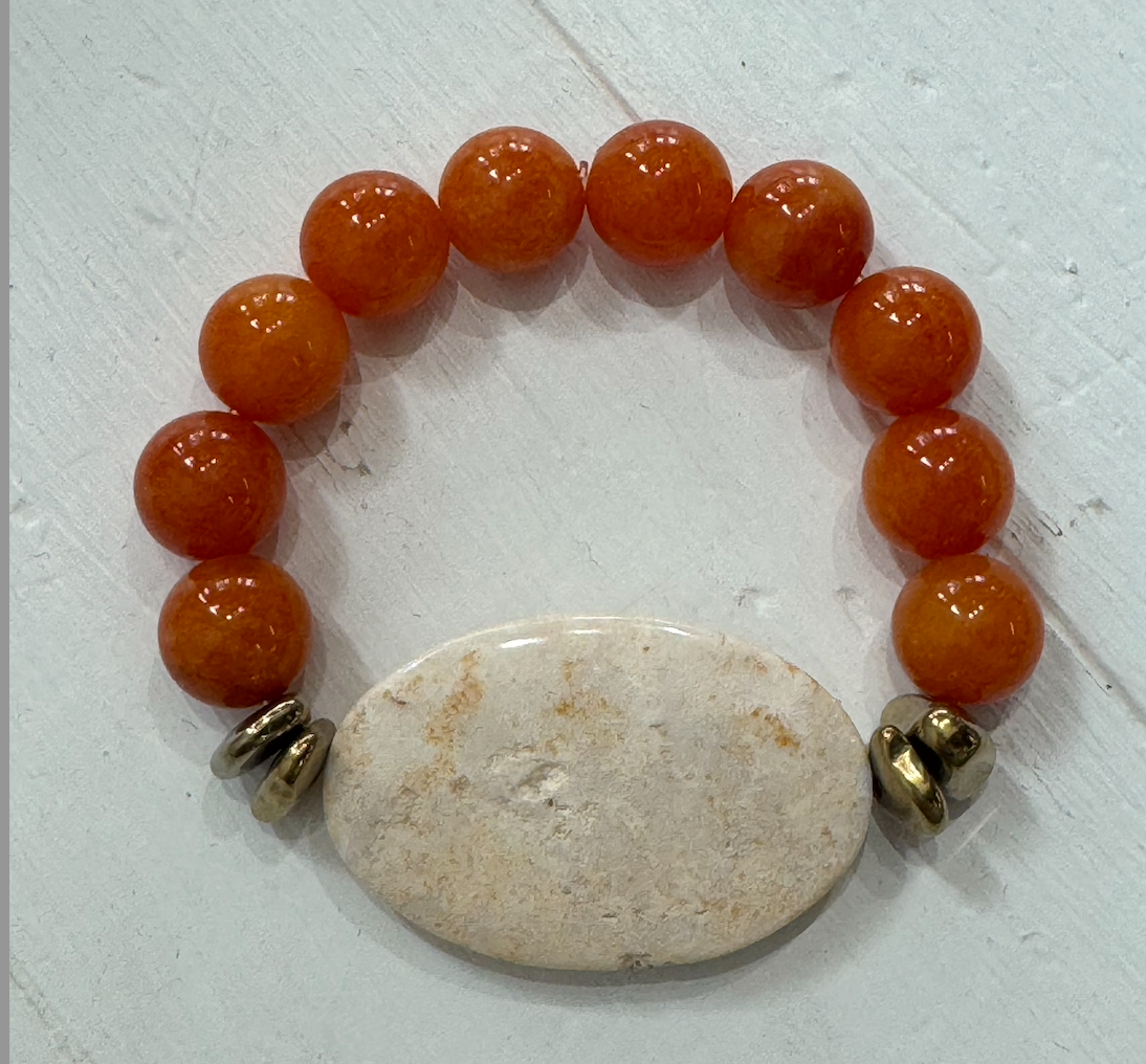 Orange Malaysian Jade & Jasper Statement Bracelet