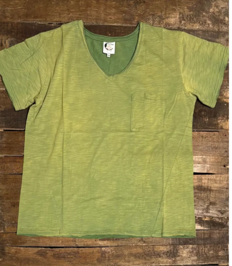 Jaded Gypsy Moon Dance V-Neck Tee in Olive