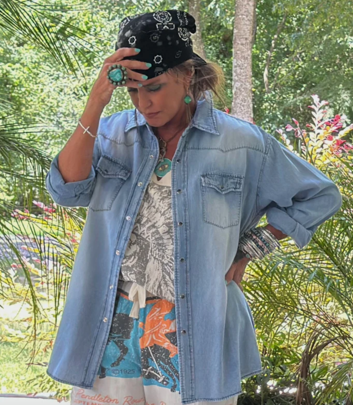 Jaded Gypsy New Frontier Shirt - Light Wash