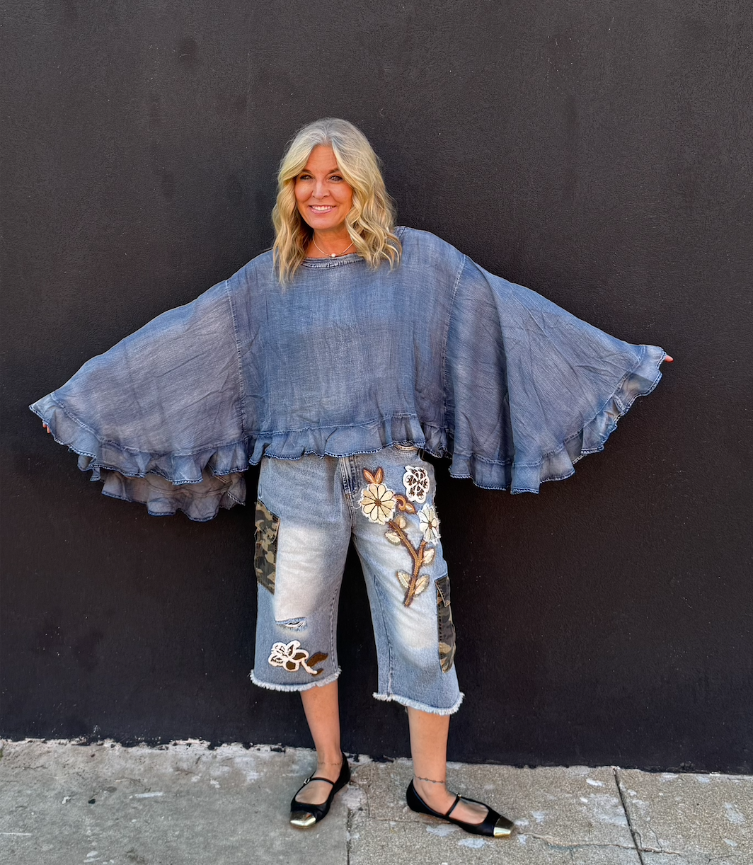 Jaded Gypsy Blooming Grace Top - Chambray O/S