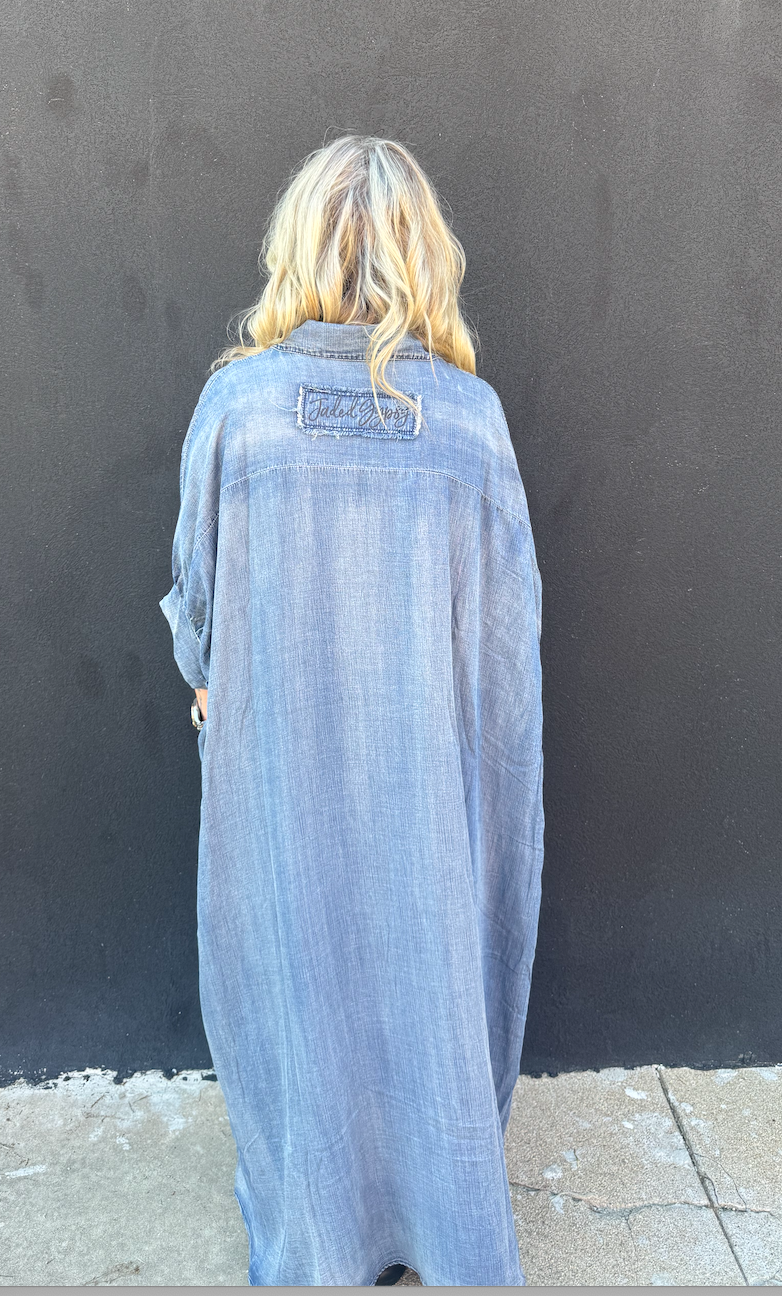 Jaded Gypsy Morning Meadow Chambray Maxi Shirt Dress