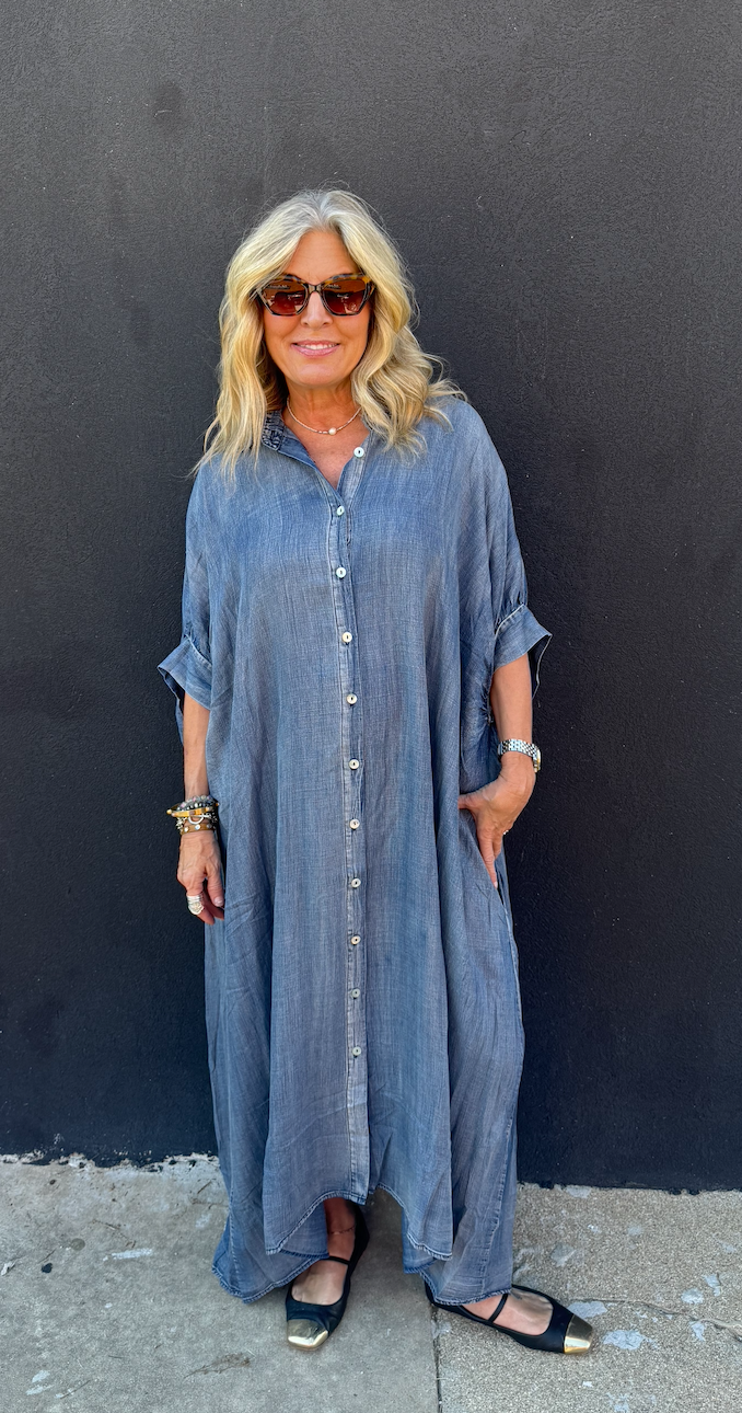 Jaded Gypsy Morning Meadow Chambray Maxi Shirt Dress