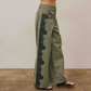 Olive Twill Pants With Lace