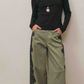 Olive Twill Pants With Lace