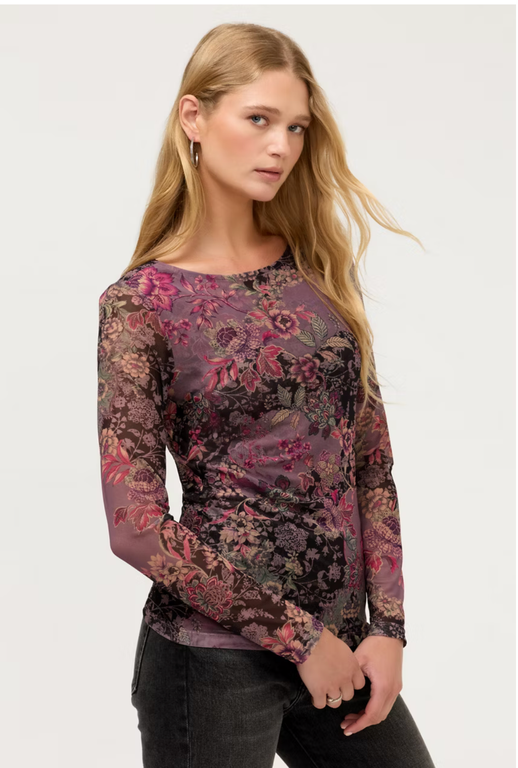 Johnny Was Long Sleeve Boat Neck Mesh Tee- Jemma