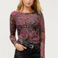 Johnny Was Long Sleeve Boat Neck Mesh Tee- Jemma