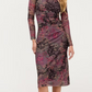 Johnny Was Long Sleeve Ruched Front Mesh Midi Dress