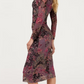 Johnny Was Long Sleeve Ruched Front Mesh Midi Dress