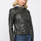 Hooded faux Leather Moto Jacket