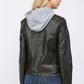 Hooded faux Leather Moto Jacket