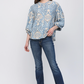 Damask Print Balloon Sleeve Blouse
