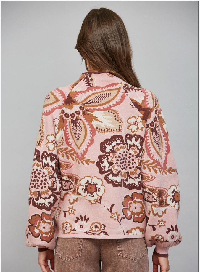 Floral and Paisley Funnel Neck Sweater