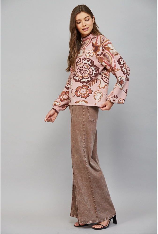 Floral and Paisley Funnel Neck Sweater