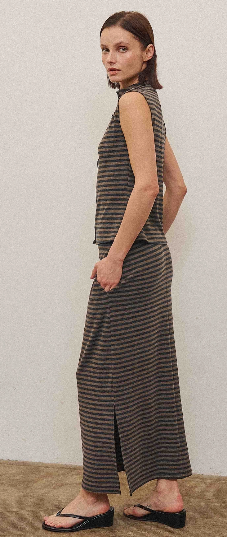 Mocha/Charcoal Striped Skirt