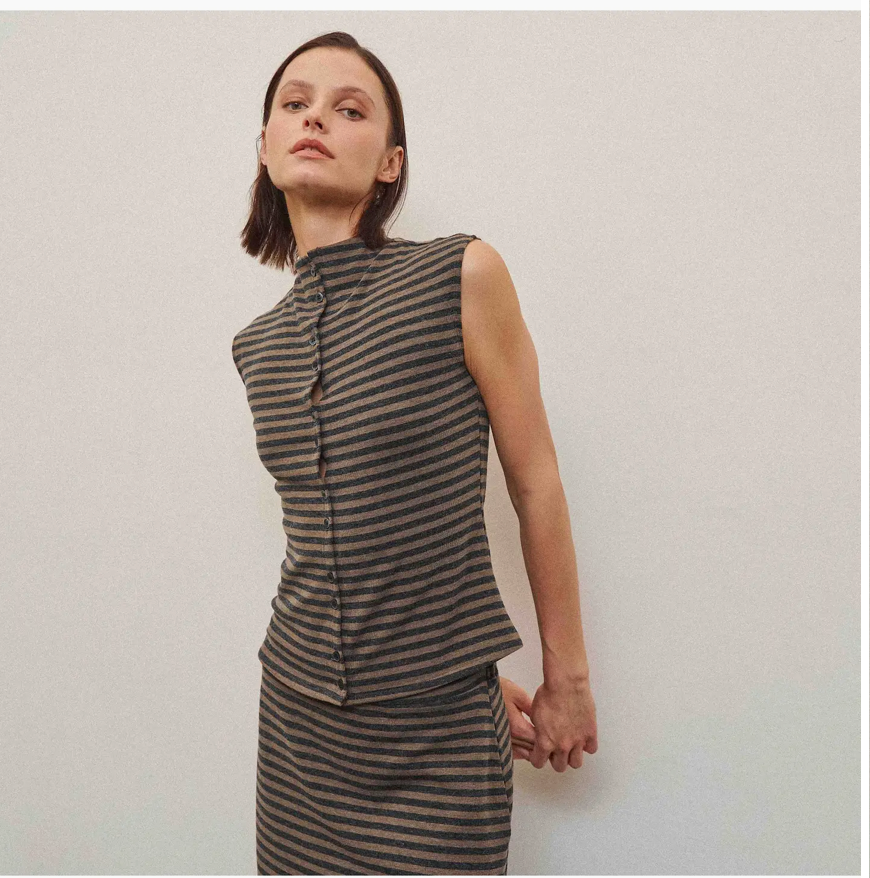 Mocha/Charcoal Striped Top