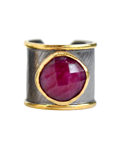 Hand Crafted Two Tone Cuff ring with Gemstones: Rose Quartz