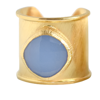 Hand Crafted Cuff ring with Gemstones: BLUE CHALCEDONY