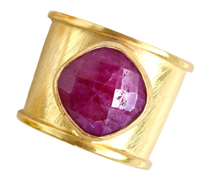 Hand Crafted Cuff ring with Gemstones: RUBY