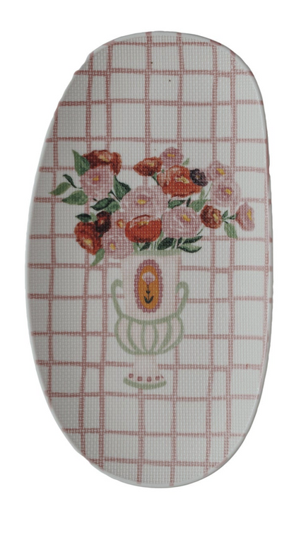 Textured Stoneware Plate w/ Flowers in Vase, 2 Styles ©