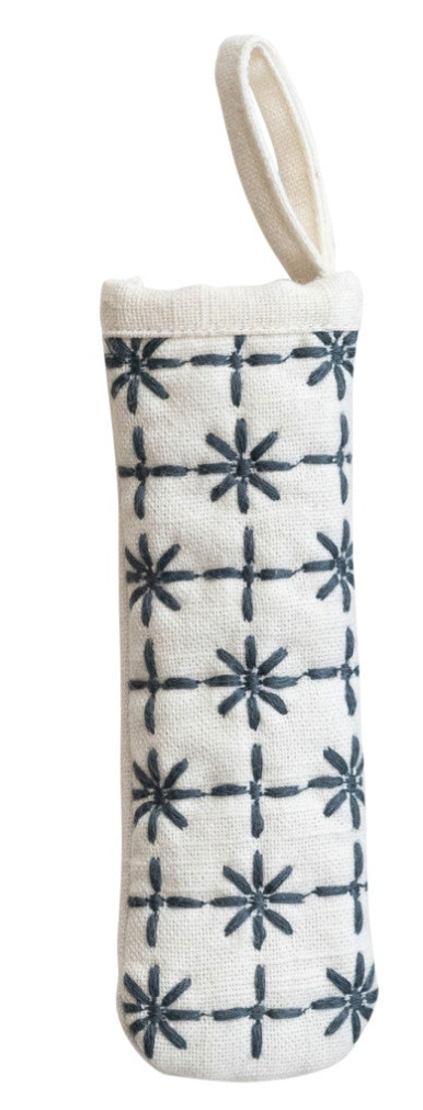 Cotton Pot Handle Cover with Embroidered Pattern & Loop, 4 Styles