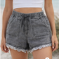 ELASTIC WAIST CASUAL DENIM SHORTS: CHARCOAL