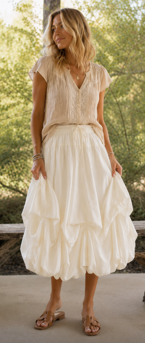 Jaded Gypsy Ruffled Up Skirt -Parchment OS
