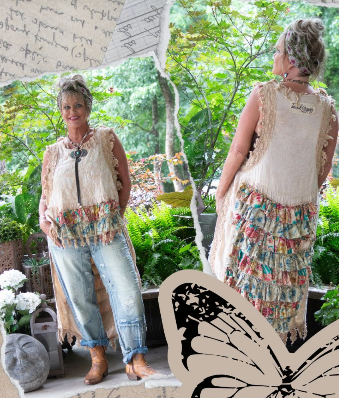 Jaded Gypsy Ruffle Up Hi-Lo-Parchment Floral