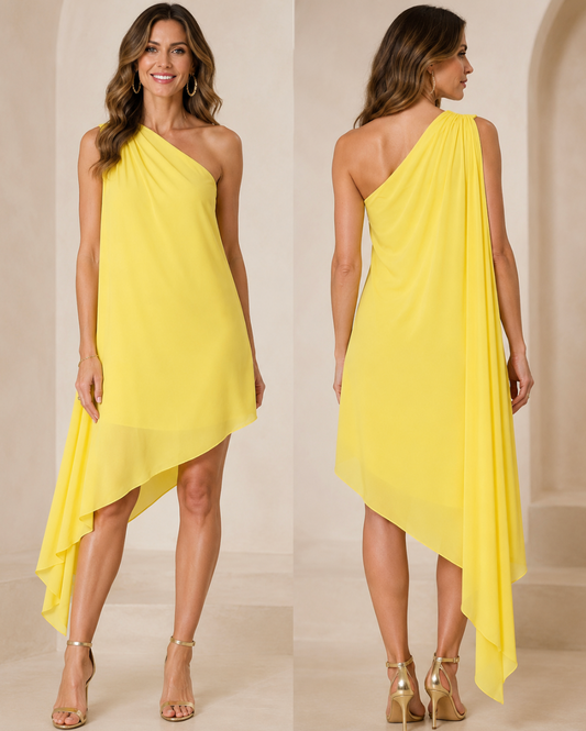 Posh Couture Yellow Chiffon Cocktail