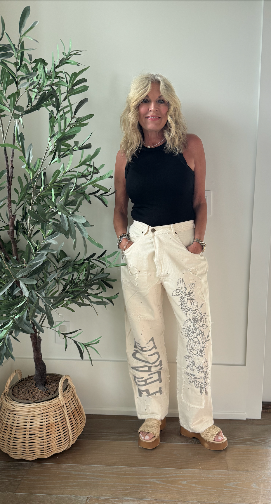 Jaded Gypsy Peace and Love Jeans- Parchment