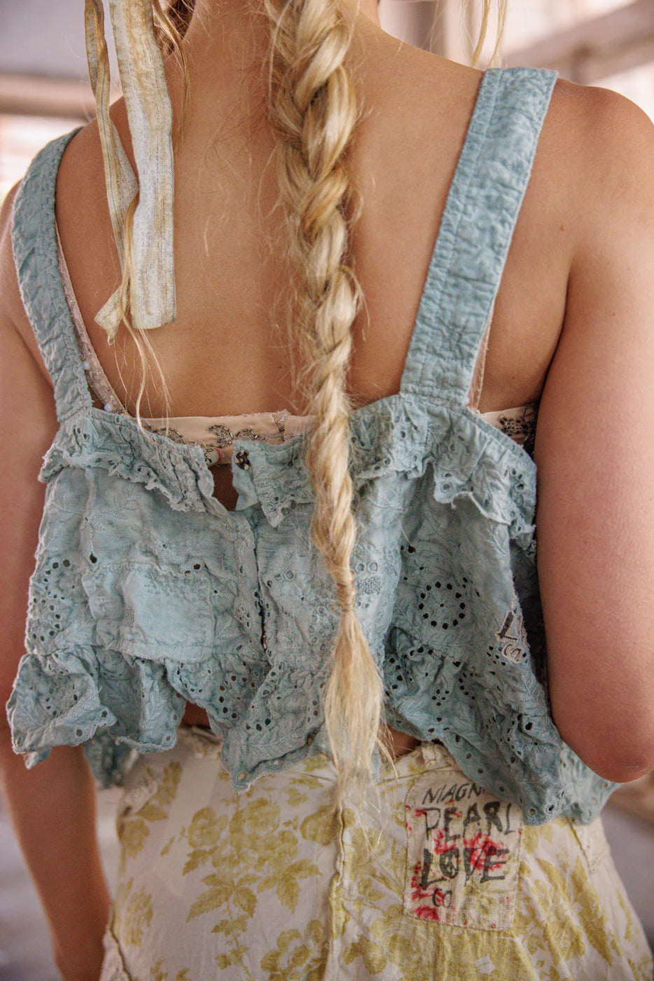 Magnolia Pearl TANK 402  Olive Eyelet Ruffle Cami