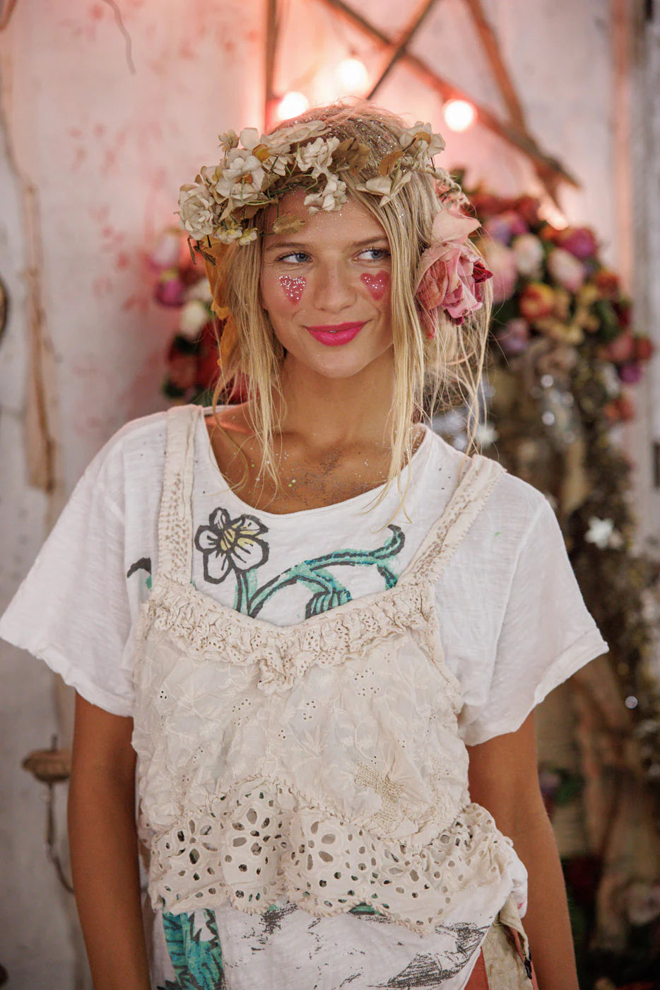 Magnolia Pearl TANK 402 Olive Eyelet Ruffle Cami