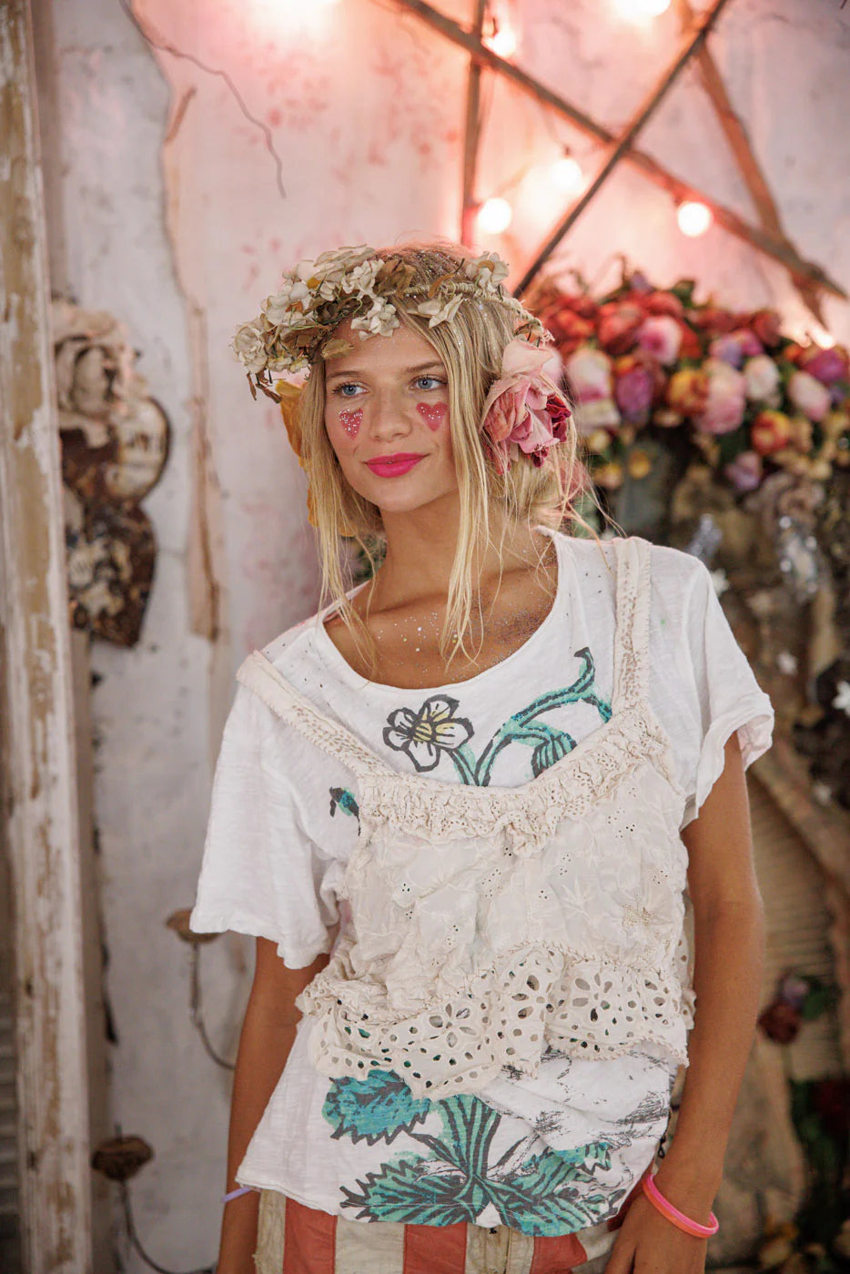 Magnolia Pearl TANK 402 Olive Eyelet Ruffle Cami