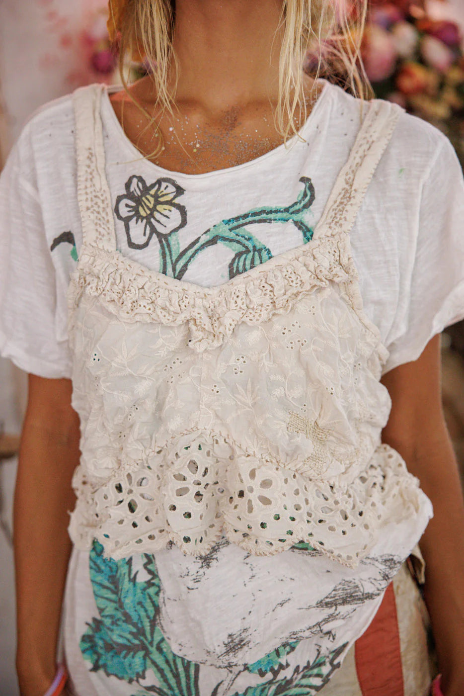 Magnolia Pearl TANK 402 Olive Eyelet Ruffle Cami