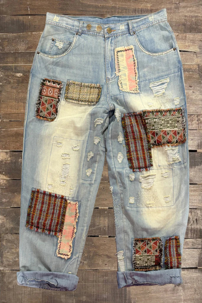 Jaded Gypsy Peace and Love Jeans  Patched