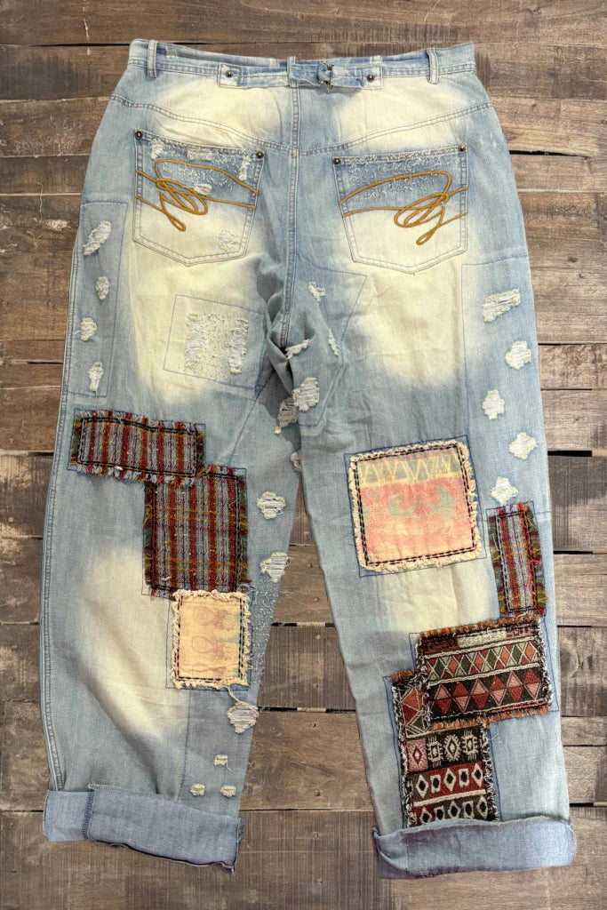 Jaded Gypsy Peace and Love Jeans  Patched