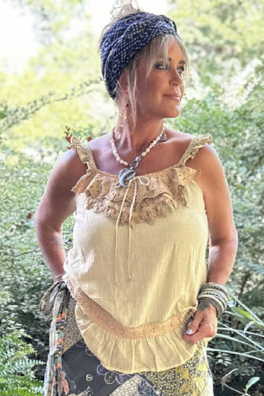 Jaded Gypsy Ruffling Feathers Tank Tea Stain