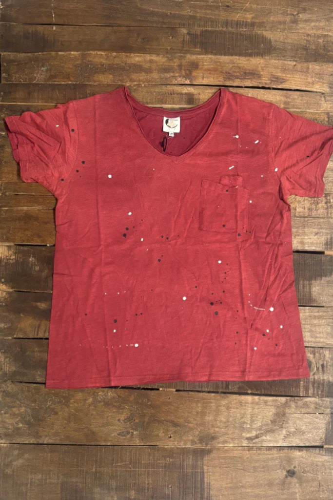 Moon Dance V-Neck Tee - Wine Splatter