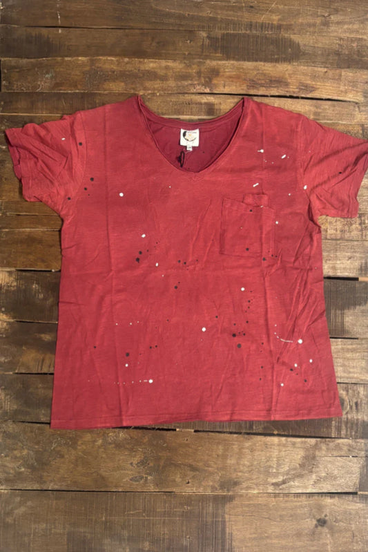Moon Dance V-Neck Tee - Wine Splatter