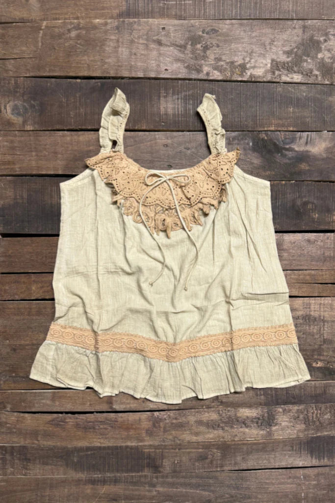 Jaded Gypsy Ruffling Feathers Tank Tea Stain