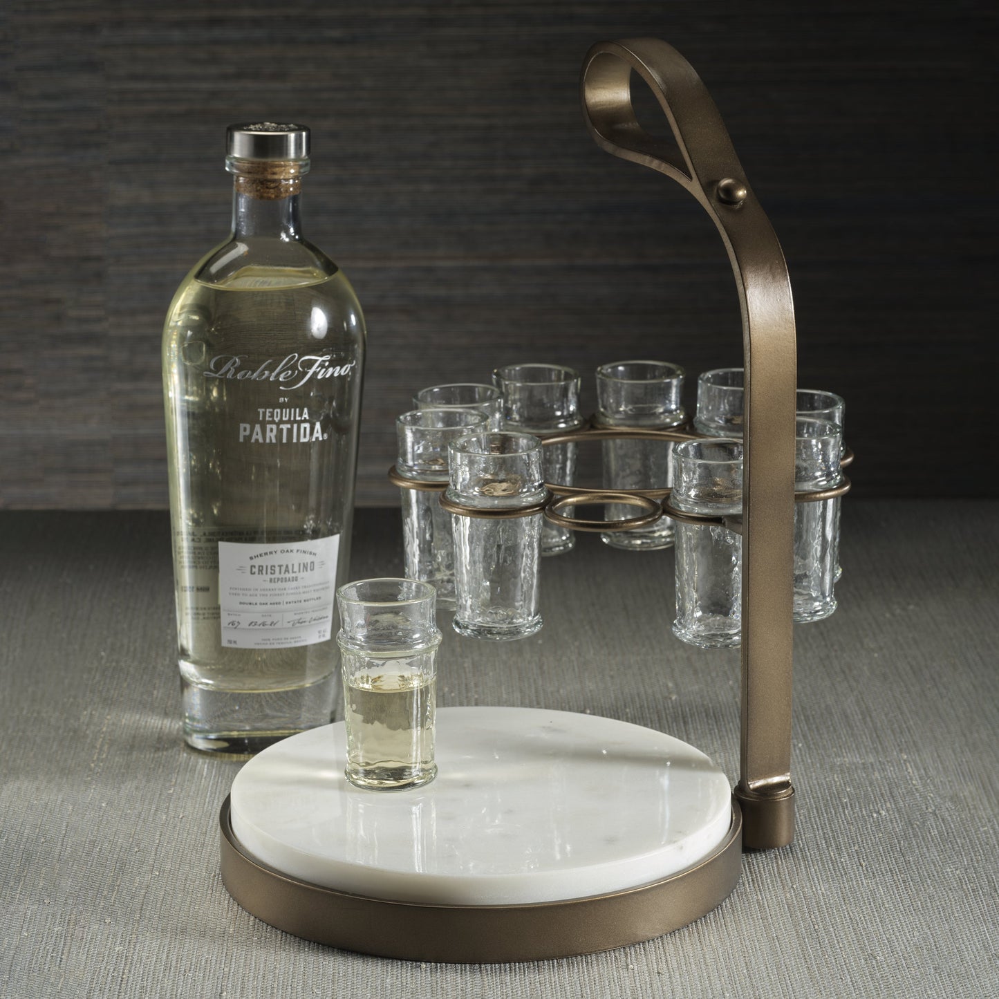 Tequilero 10 Shot Tequila Set with Marble Cutting Board - Dark Bronze