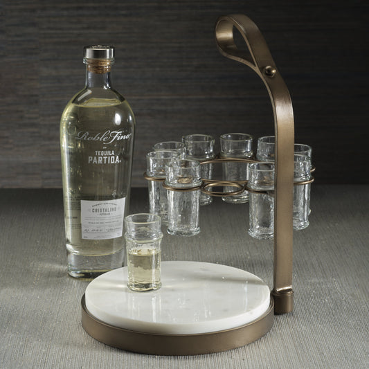 Tequilero 10 Shot Tequila Set with Marble Cutting Board - Dark Bronze