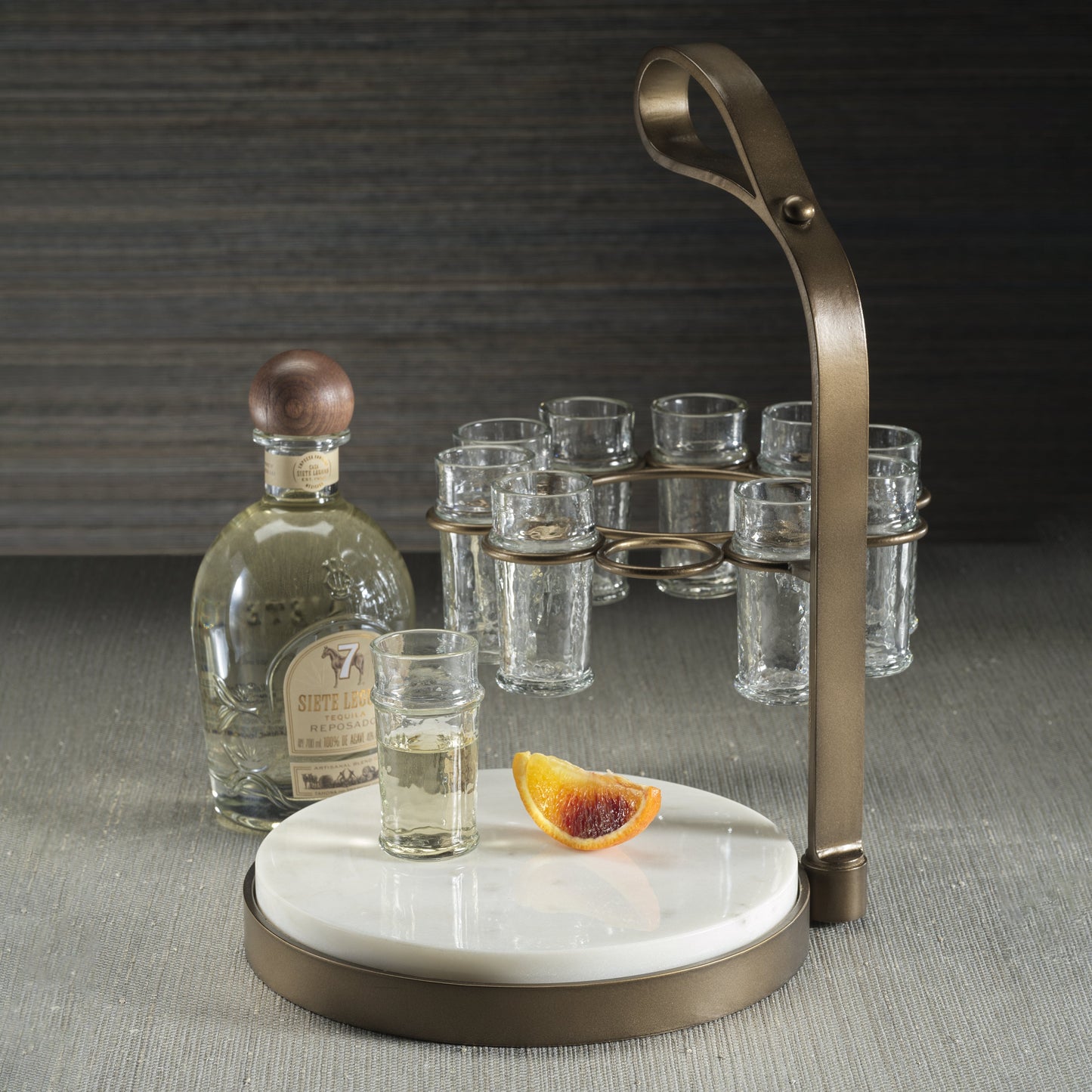 Tequilero 10 Shot Tequila Set with Marble Cutting Board - Dark Bronze