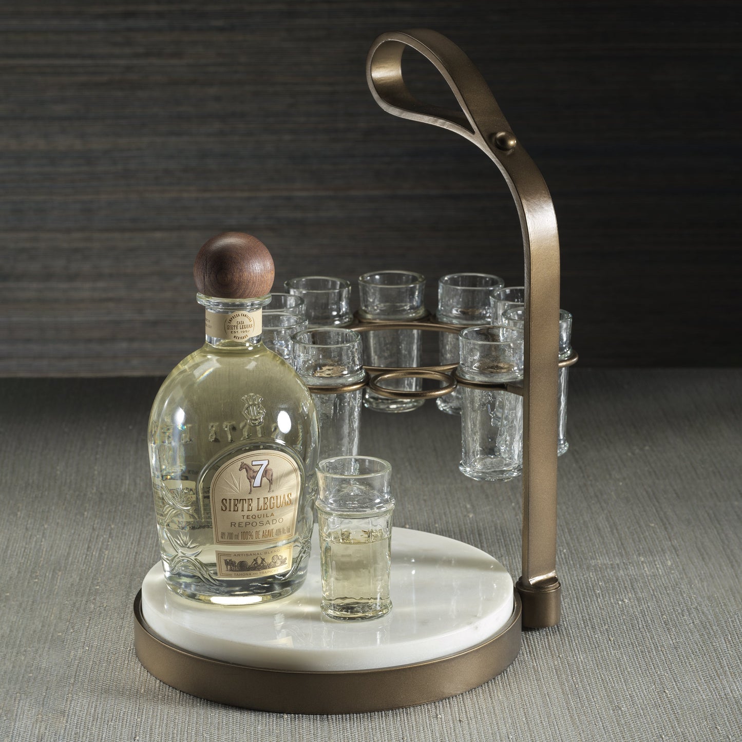 Tequilero 10 Shot Tequila Set with Marble Cutting Board - Dark Bronze