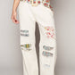 Floral pattern print square buckle belt: CREAM/RUBY / OS