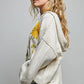 Floral Pearl Embroidered Gauze Patch Hoodie Chenille Sweater: POWDER CREAM / S