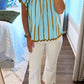 Sky Blue Double Ruffled Short Sleeve V Neck Blouse